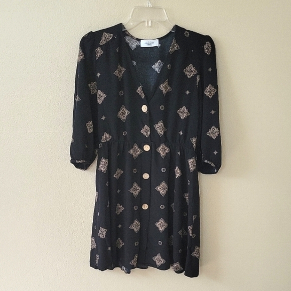 Carly Jean Los Angeles Black Brown Boho Button Front Dress - Size Large - Picture 1 of 8